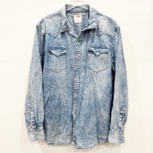 Levi's Acid Wash Pearl Snap Long Sleeve Chamray Denim Shirt XXL - Picture 1 of 7